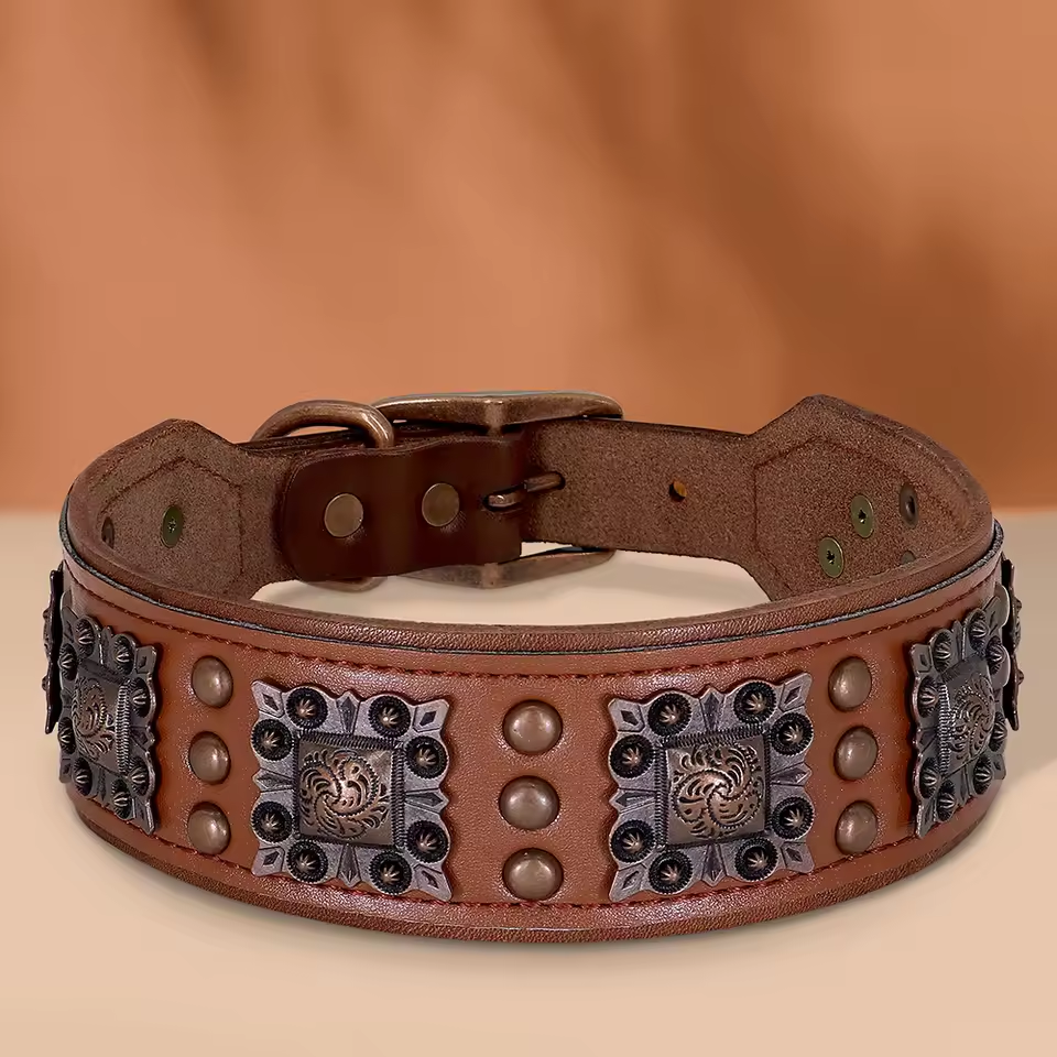 Genuine Leather Dog Collar 2inch Wide Dog Collars Cool Spikes Rivet Collars Luxury for Medium Large Dogs Pitbull German Shepherd