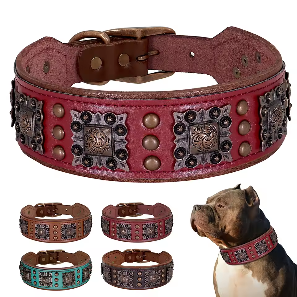 Genuine Leather Dog Collar 2inch Wide Dog Collars Cool Spikes Rivet Collars Luxury for Medium Large Dogs Pitbull German Shepherd