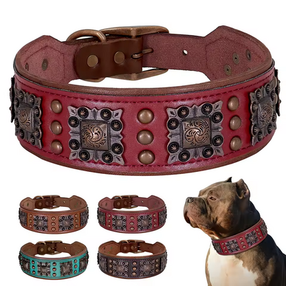 Genuine Leather Dog Collar 2inch Wide Dog Collars Cool Spikes Rivet Collars Luxury for Medium Large Dogs Pitbull German Shepherd