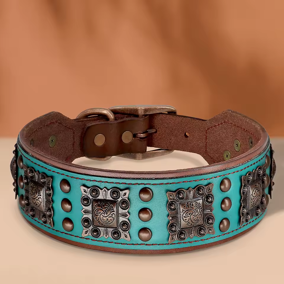 Genuine Leather Dog Collar 2inch Wide Dog Collars Cool Spikes Rivet Collars Luxury for Medium Large Dogs Pitbull German Shepherd