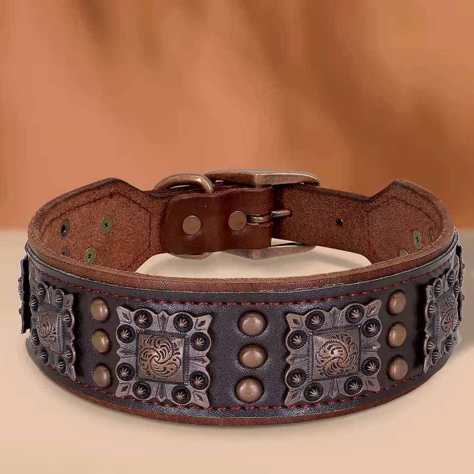 Genuine Leather Dog Collar 2inch Wide Dog Collars Cool Spikes Rivet Collars Luxury for Medium Large Dogs Pitbull German Shepherd