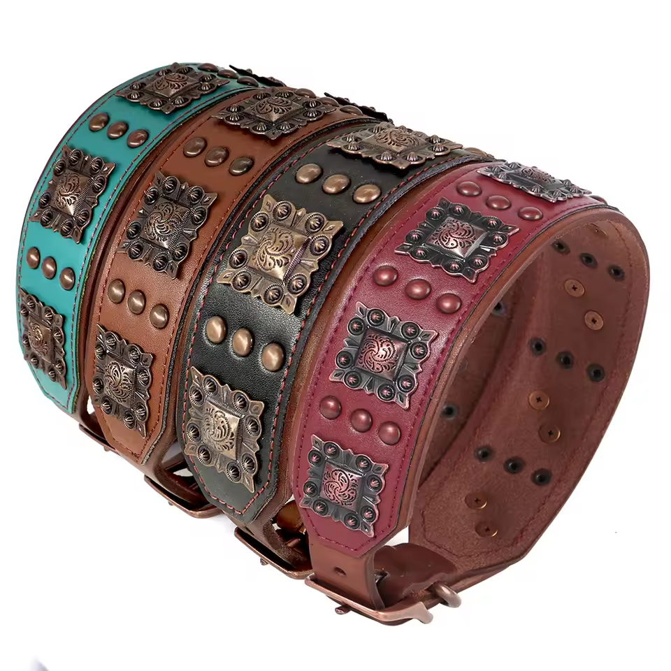 Genuine Leather Dog Collar 2inch Wide Dog Collars Cool Spikes Rivet Collars Luxury for Medium Large Dogs Pitbull German Shepherd