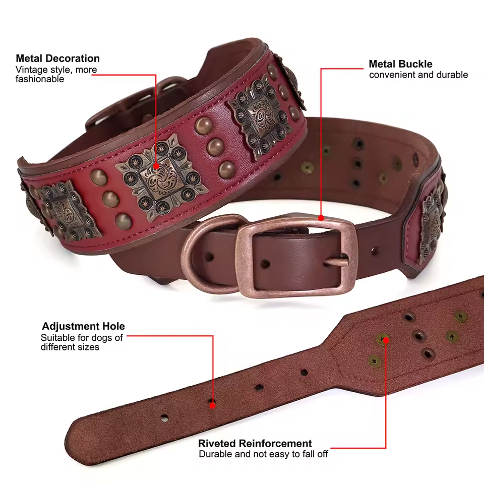 Genuine Leather Dog Collar 2inch Wide Dog Collars Cool Spikes Rivet Collars Luxury for Medium Large Dogs Pitbull German Shepherd