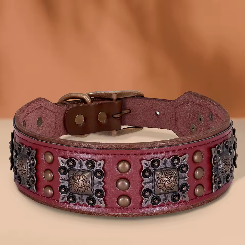 Genuine Leather Dog Collar 2inch Wide Dog Collars Cool Spikes Rivet Collars Luxury for Medium Large Dogs Pitbull German Shepherd